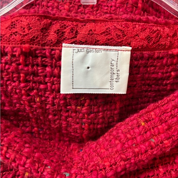 Judi Gaston One-of-a-kind Hand Woven Red & Blue Tunic w/Fringe - Picture 2 of 4